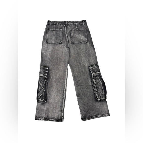 NWOT Vale Forever Mns Faded Gray Triple Pocket Wide Leg Jeans Oversize Cargo - Picture 2 of 5